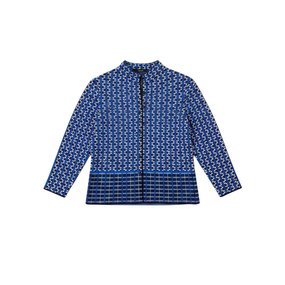 Per Se Womens Blue Geometric Intarsia Knit Button Front Cardigan Sweater XS